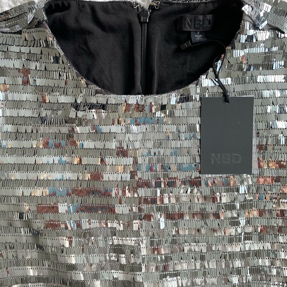 NBD x Revolve Gun Metal Gray Silver Sparkle Sequin Keep On Dancing Dress NWT - Picture 3 of 4